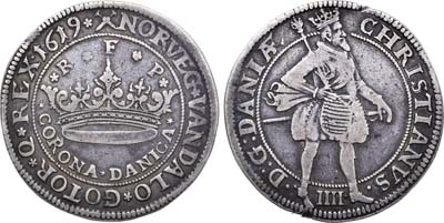 Лот №37,  Королевсво Дания. Король Кристиан IV. 2 кроны 1619 года.