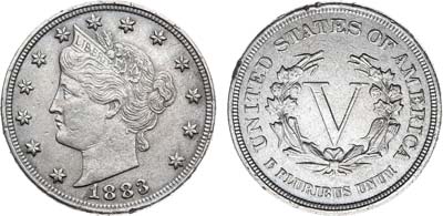 Лот №31,  США. 5 центов 1883 года.