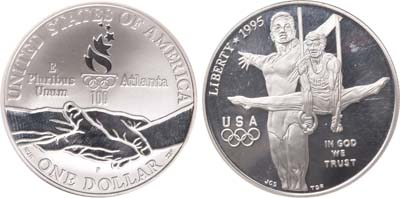 Лот №39,  США. 1 доллар 1995 года. XXVI летние Олимпийские Игры, Атланта 1996 год гимнастика.
