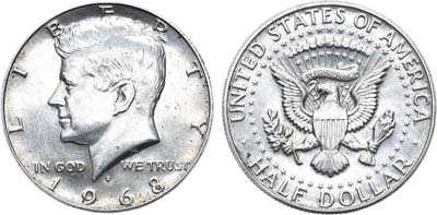 Лот №63,  США. 1/2 доллара (50 центов) 1968 года.