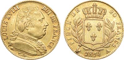 Лот №122,  Франция. Королевство. Король Людовик XVIII. 20 франков 1814 года.