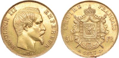 Лот №123,  Франция. Вторая империя. Император Наполеон III. 50 франков 1857 года.