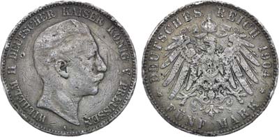 Лот №54,  Германская империя. Королевство Пруссия. Король Вильгельм II. 5 марок 1904 года.
