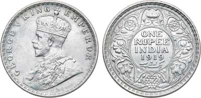 Лот №76,  Британская Индия. Колония. Король Георг V. 1 рупий 1919 года.