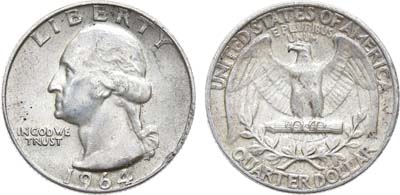 Лот №208,  США. 25 центов 1964 года.