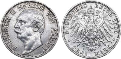 Лот №88,  Германская Империя. Герцогство Анхальт. Герцог Фридрих II. 3 марки 1909 года .