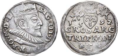 Лот №119,  Речь Посполитая. Король польский и великий князь литовский Сигизмунд III. 3 гроша 1592 года.