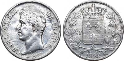 Лот №151,  Франция. Королевство. Карл X. 5 франков 1829 года..
