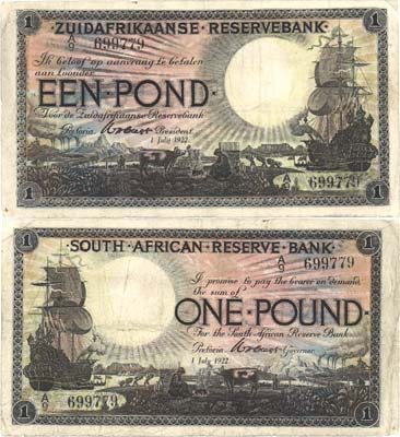 Лот №562,  ЮАР (Южно-Африканская Республика). 1 фунт 1922 года. (1 июля 1922 года). Южно-Африканский Резервный банк .