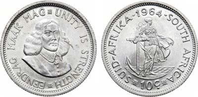 Лот №153,  ЮАР (Южно-Африканская республика). 10 центов 1964 года. Ян ван Рибек.