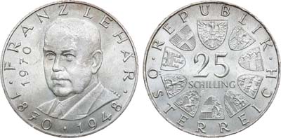 Лот №204,  Австрия. Вторая республика. 25 шиллингов 1970 года. 100 лет со дня рождения Франца Легара.