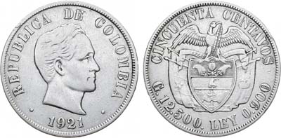 Лот №279,  Колумбия. Республика. 50 сентаво 1921 года.