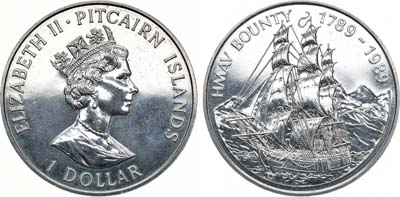 Лот №81,  Остров Питкерн. Британские территории. Елизавета II. 1 доллар 1989 года. 200 лет кораблю Его Величества 