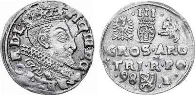 Лот №166,  Речь Посполитая. Король польский и великий князь литовский Сигизмунд III Васа. 3 гроша (трояк) 1598 года.