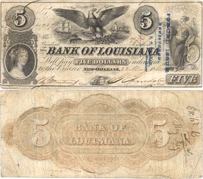 Лот №729,  США. Банк Луизианы (Новый Орлеан). 5 долларов 1862 ода.