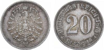 Лот №103,  Германская Империя. Император Вильгельм I. 20 пфеннигов 1876 года.