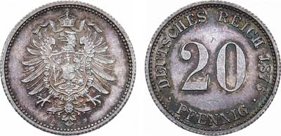 Лот №104,  Германская Империя. Император Вильгельм I. 20 пфеннигов 1876 года (старогербовка).