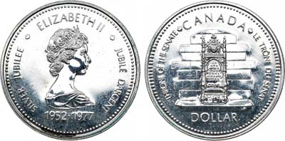 Лот №141,  Канада. Королева Елизавета II. 1 доллар 1977 года. 25 лет вступлению на престол Королевы Елизаветы II.