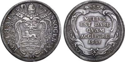 Лот №167,  Папская область. Папа Иннокентий XI. Тестон (30 байоччи) 1685 года.