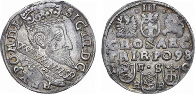 Лот №179,  Речь Посполитая. Король польский и великий князь литовский Сигизмунд III Васа. 3 гроша (трояк) 1598 года (IC).