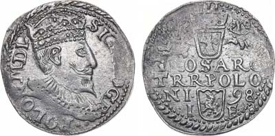 Лот №180,  Речь Посполитая. Король польский и великий князь литовский Сигизмунд III Васа. 3 гроша (трояк) 1598 года (I F).