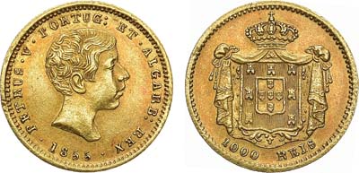 Лот №188,  Королевство Португалия. Король Педру V. 1000 реалов 1855 года.
