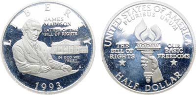 Лот №205,  США. 1/2 доллара (50 центов) 1993 года. Билль о правах, Джеймс Мэдисон.