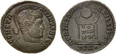 Лот №46,  Римская Империя. Император Константин I Великий. Фоллис 321 года.