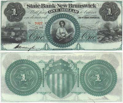 Лот №315,  США. Штат Нью-Джерси. Государственный банк Нью-Брансвик. 1 доллар (1860) года.