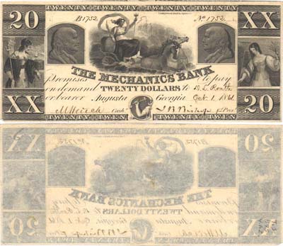 Лот №316,  США. Августа, штат Джорджиа. Механикс банк. 20 долларов 1861 года.