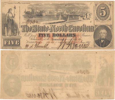 Лот №320,  США. Штат Северная Каролина. 5 долларов 1863 года.