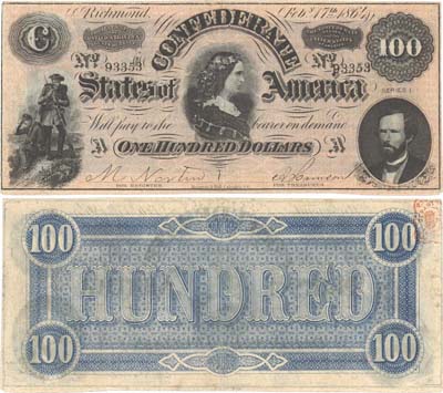 Лот №322,  Конфедеративные Штаты Америки. Ричмонд. 100 долларов 1864 года.