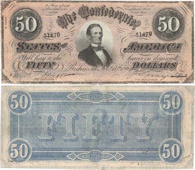 Лот №323,  Конфедеративные Штаты Америки. Ричмонд. 50 долларов 1864 года. Третья серия.
