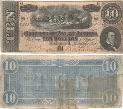 Лот №324,  Конфедеративные Штаты Америки. Ричмонд. 10 долларов 1864 года. Седьмая серия.