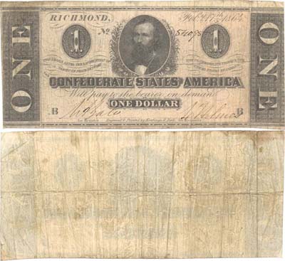 Лот №325,  Конфедеративные Штаты Америки. Ричмонд. 1 доллар 1864 года.