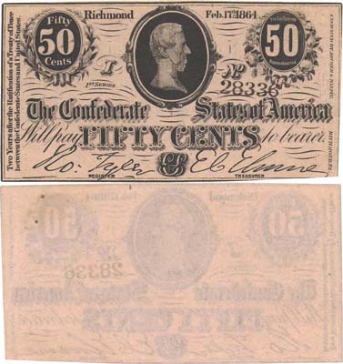 Лот №327,  Конфедеративные Штаты Америки. Ричмонд. 50 центов 1864 года. Первая серия.
