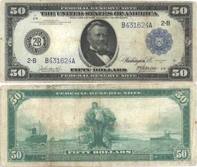 Лот №333,  США. Банкнота Федерального резерва 50 долларов 1914 года.
