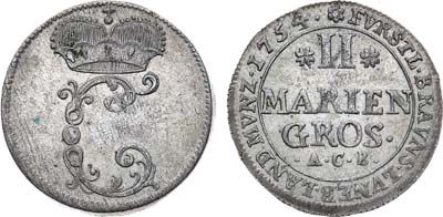 Лот №110,  Священная Римская Империя. Княжество Брауншвейг-Вольфенбюттель. Герцог Карл I. 2 мариенгроша 1754 года. (•А•С•В•).