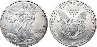 Лот №127,  США. 1 доллар 1996 года. Американский серебряный орёл (Liberty). Шагающая свобода.