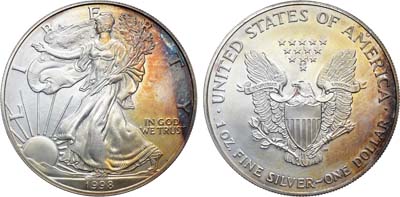 Лот №129,  США. 1 доллар 1998 года. Американский серебряный орёл (Liberty). Шагающая свобода.