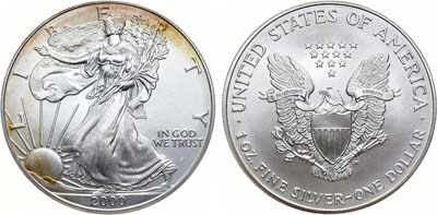 Лот №131,  США. 1 доллар 2000 года. Американский серебряный орёл (Liberty). Шагающая свобода.