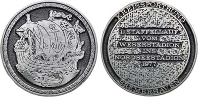Лот №39,  Федеративная Республика Германия (ФРГ). Медаль 1977 года. Окружной спортивный союз Бременхафена.