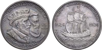 Лот №114,  США. 1/2 доллара (50 центов) 1924 года. В память 300-летия прибытия гугенотов Валлонии.