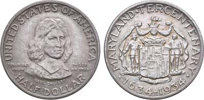 Лот №116,  США. 1/2 доллара (50 центов) 1934 года. В память 300-летия штата Мэриленд.