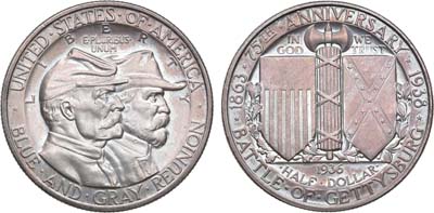 Лот №121,  США. 1/2 доллара (50 центов) 1936 года. В память 75-летия битвы при Геттисберге.