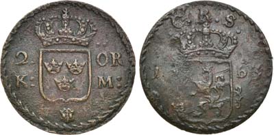 Лот №144,  Королевство Швеция. Король Карл XI. 2 эре 1663 года (C.R.S.).