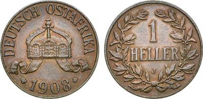 Лот №42,  Германская Империя. Германская Восточная Африка. Колония. 1 геллер 1908 года.