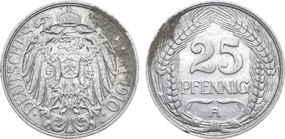 Лот №43,  Германская Империя. Император Вильгельм II. 25 пфеннигов 1910. А.