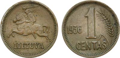 Лот №79,  Литва. Первая Республика. 1 цент 1936 года.