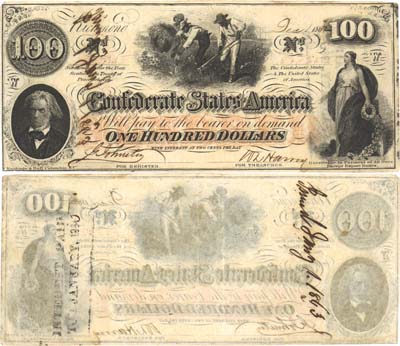 Лот №277,  Конфедеративные Штаты Америки. Ричмонд. 100 долларов 1862 года.